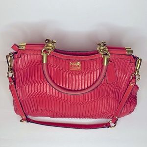 COACH Madison Gathered Leather Carrier Satchel Handbag 21281 Coral